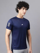 URBAN WOLFS men's navy mesh dry-fit t-shirt worn by male model athletic fit short sleeve